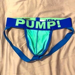 Large Pump! Jockstrap in neon green and blue